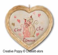 Pair of cats (L&#039;Amour), Cross stitch pattern chart designed by Chouett&#039;alors