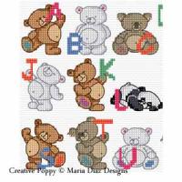 <b>Teddy Bear Alphabet</b><br>cross stitch pattern<br>by <b>Maria Diaz</b>