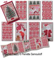 <b>8 Red Card-size Christmas ornaments</b><br>cross stitch pattern<br>by <b>Perrette Samouiloff</b>