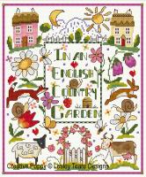 <b>Folk Art Country Garden sampler</b><br>cross stitch pattern<br>by <b>Lesley Teare Designs</b>