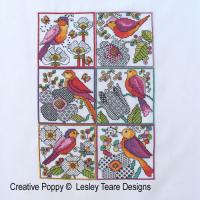 <b>Blackwork Flowers with birds</b><br>Blackwork pattern<br>by <b>Lesley Teare Designs</b>