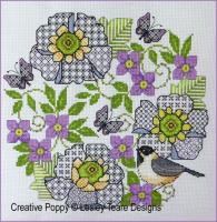 Lesley Teare Designs - Blackwork Scabious and Chickadee