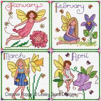 Lesley Teare Designs - Monthly Birthday Fairies - January to April (cross stitch chart)
