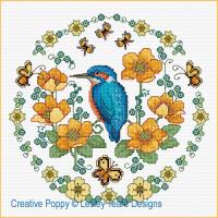 Lesley Teare Designs - Marsh Marigold and Kingfisher (Cross stitch chart)