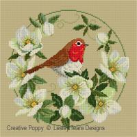 Lesley Teare Designs - Robin with Christmas Roses (cross stitch chart)