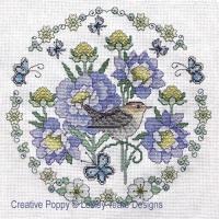 Lesley Teare Designs - Scabious flowers and Wren (Cross stitch chart)