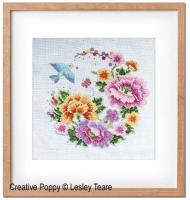 <b>Oriental Bird and Flower Design</b><br>cross stitch pattern<br>by <b>Lesley Teare Designs</b>