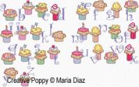 Cupcake alphabet, designed by Maria Diaz - Cross stitch pattern chart