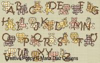<b>Sepia Baby Jungle Alphabet</b><br>cross stitch pattern<br>by <b>Maria Diaz</b>