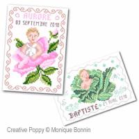 Monique Bonnin - Vintage Postcard - Baby Birth Boy/Girl (cross stitch chart)