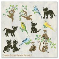 <b>Jungle Baby Animals - Mini motifs and Alphabet</b><br>cross stitch pattern<br>by <b>Perrette Samouiloff</b>