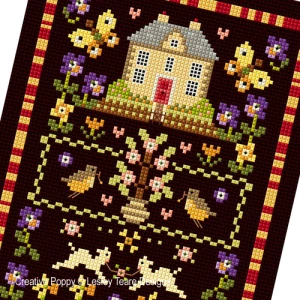 Spring House Sampler, cross stitch pattern by Lesley Teare