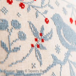 Aqua Blue and Red Cross Stitch Needle Point Embroidery Pattern
