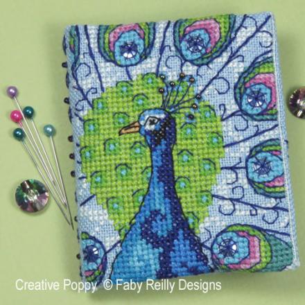 Peacock Scissor case, cross stitch pattern, by Faby Reilly Designs