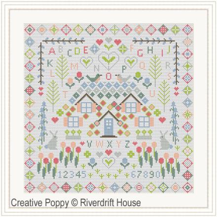 Candy houses cross stitch pattern Hearts cross stitch pattern Candies cross stitch chart Houses embroidery Primitive cross stitch pattern