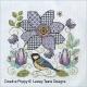 <b>Clematis Flower and Great Tit</b><br>Blackwork & Cross stitch pattern<br>by <b>Lesley Teare Designs</b>